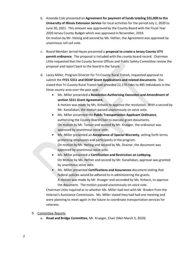 Jersey County Board Minutes March 2020 Pg. 2